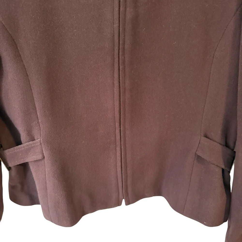 Daniel Hechter Vintage Dark Brown Wool Women's Blazer Size 4P Minimalist Winter - Picture 15 of 16